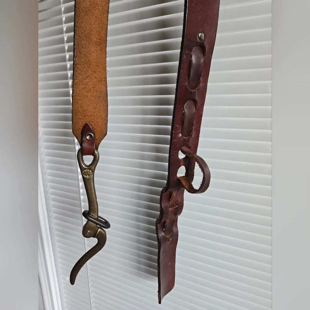 36in Vintage Brass Nautical Pelican Hook Darker Brown Leather Belt - Picture 12 of 16